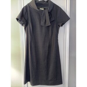Neiman Marcus 100% Wool Charcoal Gray Dress Vintage Sheath Size 16 Midi Tie